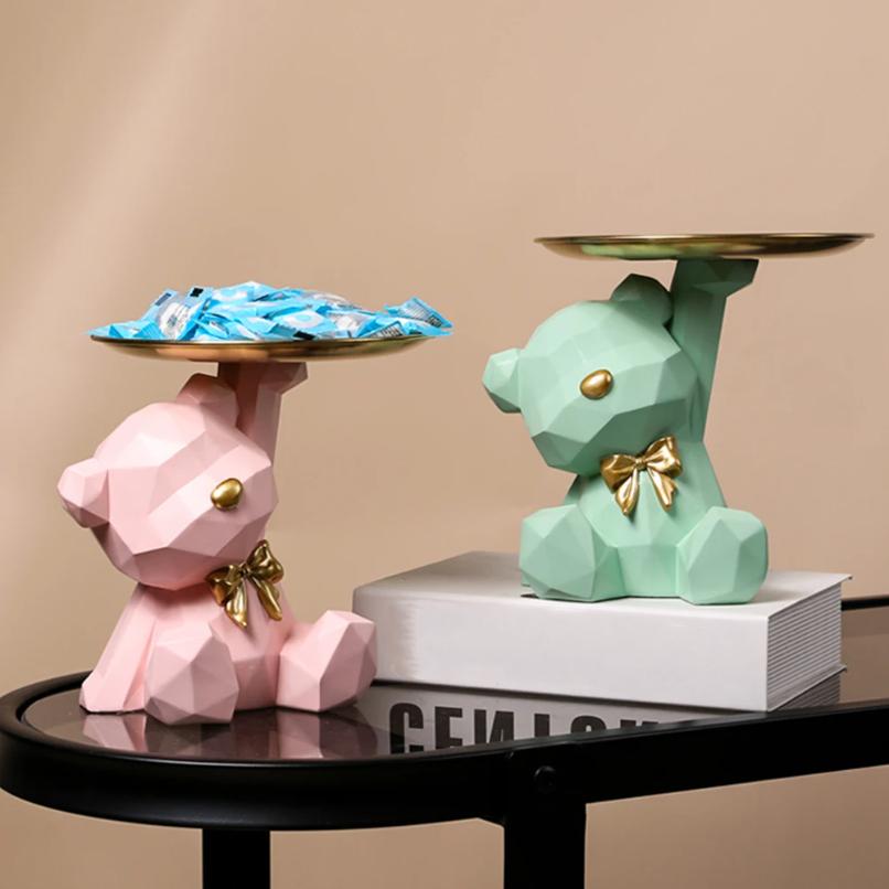 Storage Sculpture Entrance Crafts Geometric Bear Resin Desk Decoration Candy Sundries Household Supplies for Office Coffee Shop