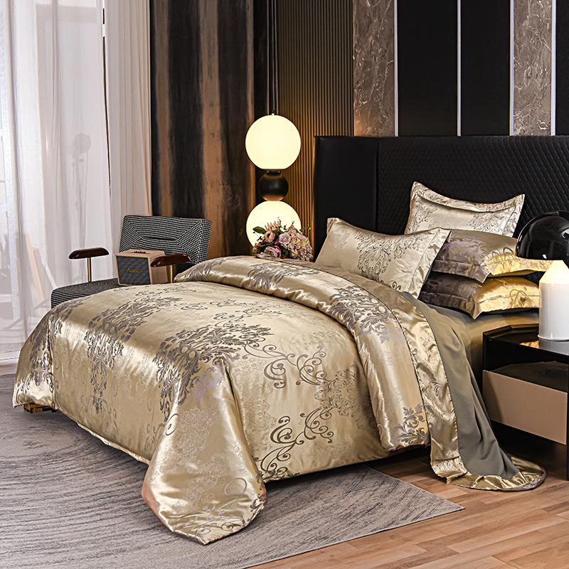 Home Textile European Satin Jacquard (Four-piece Set Three-piece Set) Quilt Cover Bed Sheet Pillowcase Single Bed Double Bed Bedding
