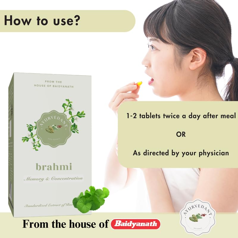 Baidyanath Ayurvedant Brahmi Tablets For Memory, Focus, Clarity And Stress Relief | Natural Cognitive Support | 60 Tablets