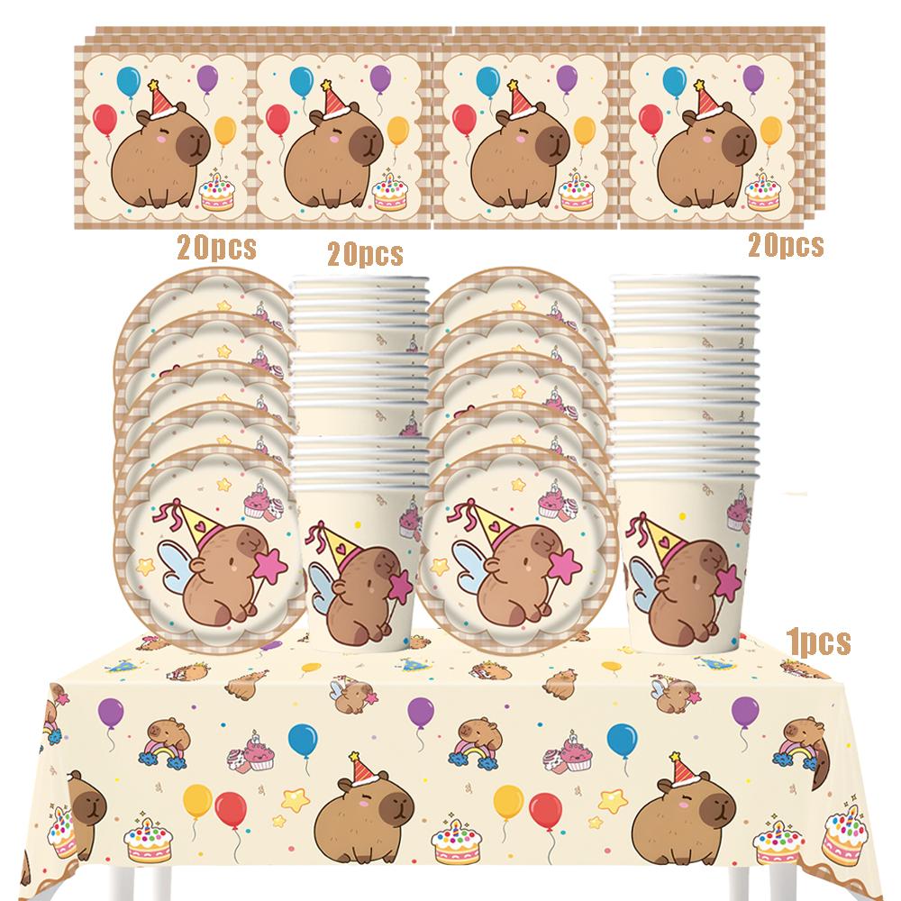 Capybara Disposable Tableware Set  Birthday Party Capybara Tablecloth Cups Plates Napkin Banner Cake Topper Kids Party Supplies