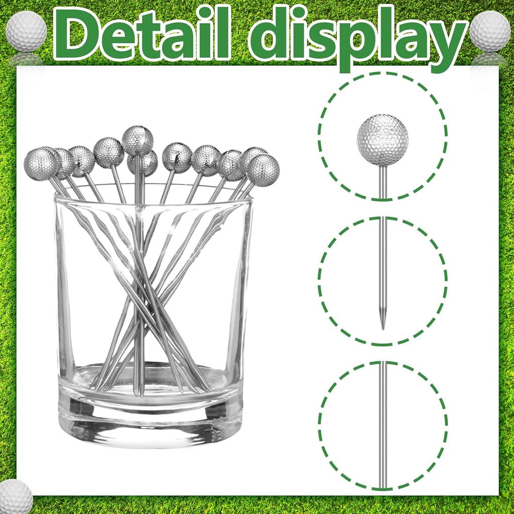 Honeydak Golf Party Decor 12 Pcs Metal Golf Ball Cocktail Picks 4.7 Inch Reble Cocktail Stirrer Metal Picks for Drink Appetizers Sandwich Fruit
