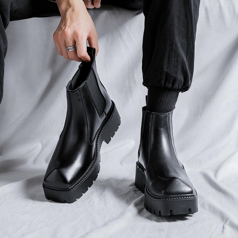 men luxury fashion chelsea boots  designer shoes punk hip hop dress cowboy original leather boot platform ankle botas male