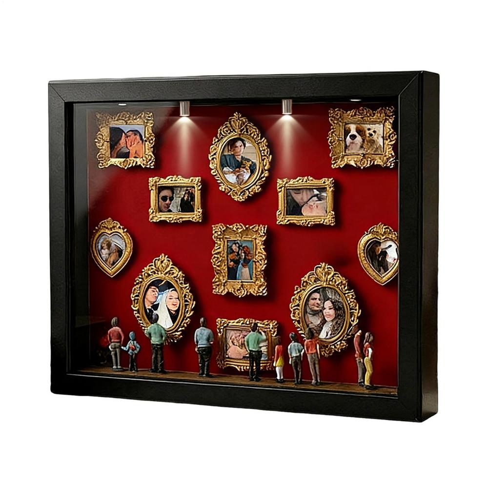 

DIY Mini Museum Miniature Scene, Small Display Frame with Spotlight, Mini Museum Silhouette Frame decor For Wedding Holiday Home чорний