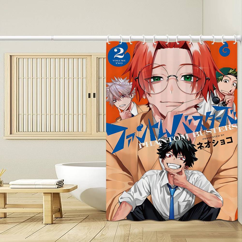 Japanese Anime P-Phantom B-Busters 1Pc Printed Shower Curtain Waterproof Washable With 12 Hooks Bathroom Shower Home Use
