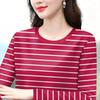 Round Neck Striped Long-sleeved T-shirt Women's Autumn Loose Korean Style Large Size Middle-aged Mother's Wear Fashionable New Style Top
