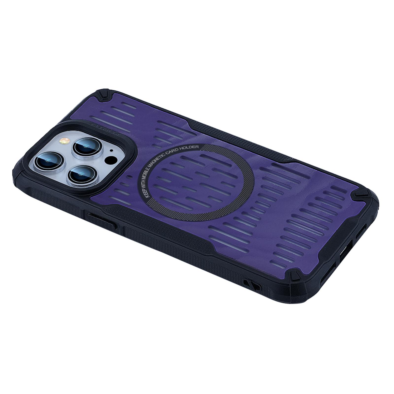 

For iPhone 14 Pro Max Case Heat Dissipation Hollow Magnetic Anti-Drop TPU+PC Phone Cover Compatible with Magsafe Purple