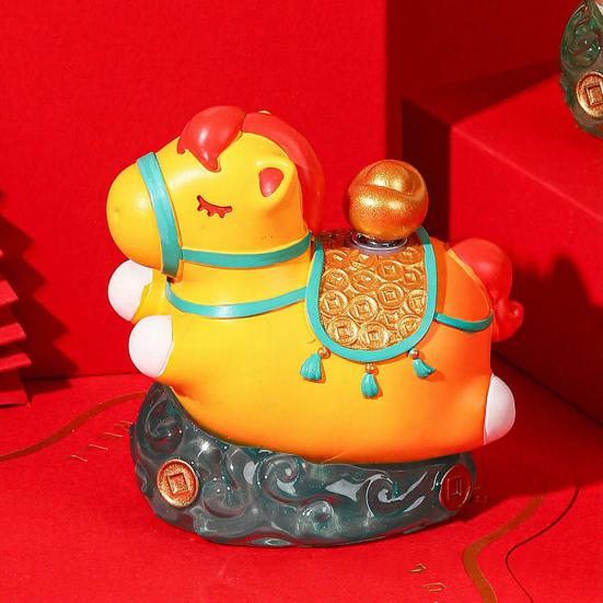Chinese Style Cartoon Horse Figurine Bring Good Luck Fortune Hand-painted Resin Pony Statue Home Office Desktop Feng Shui Decoration Ornament