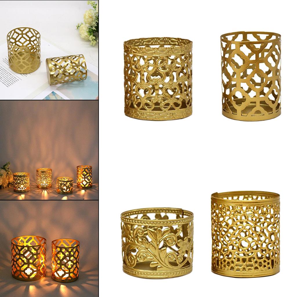 Golden Iron Hollow Candle Holder Creative Floral Carved Candlestick Stand Tabletop Decorative Home Decor