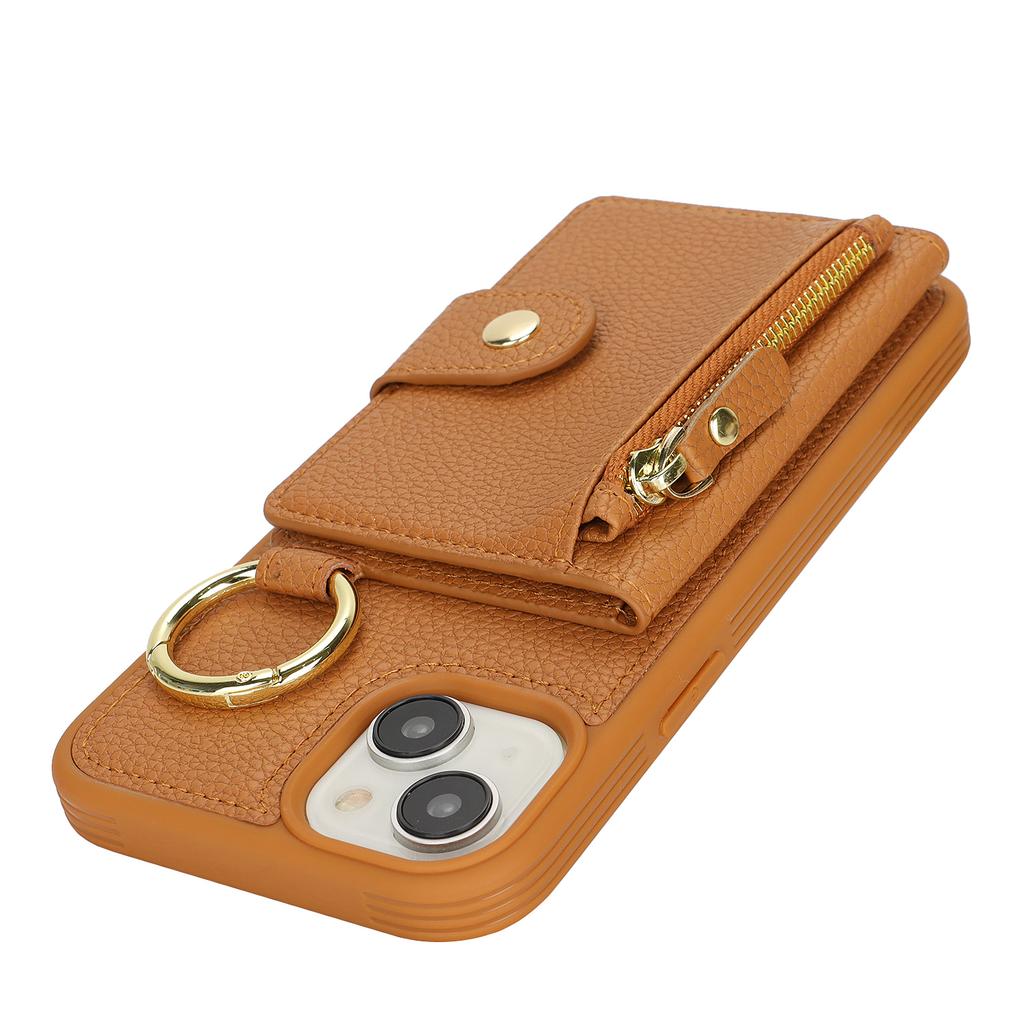 For iPhone 14/13 Case Litchi Textured PU Leather + TPU Kickstand Phone Cover with Card Slot