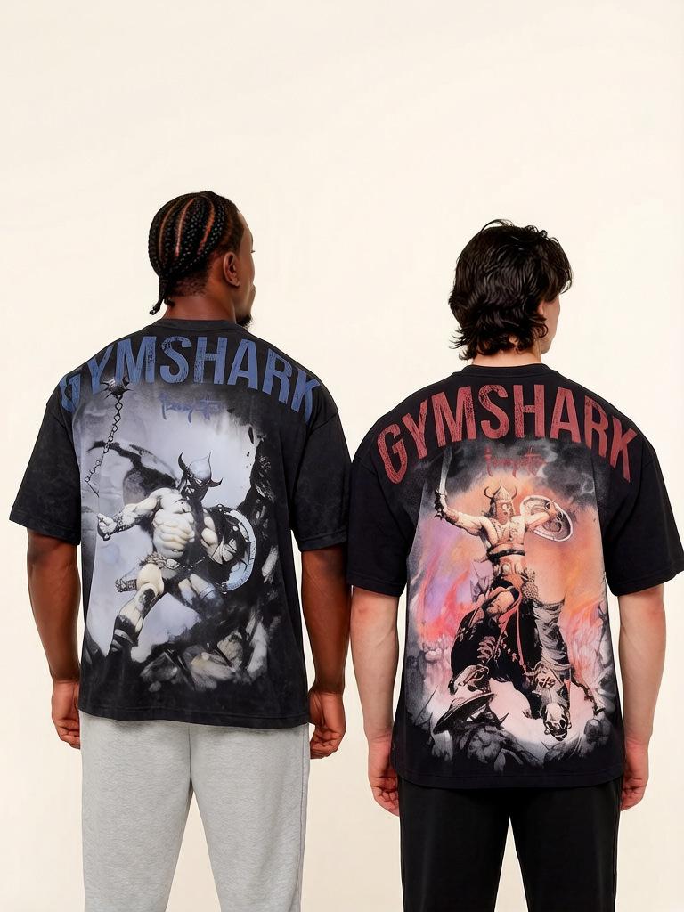 Amerikanisches Haifischmuster Herren Übergröße Kurzarm Locker sitzendes T-Shirt