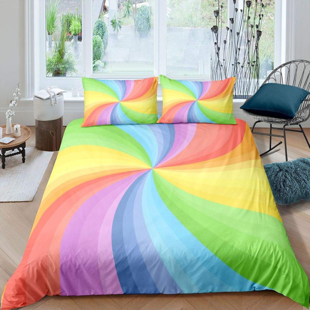 Psychedelic Swirl Duvet Cover Set For Kids Adults Fractal Art Comforter Cover Girls Abstract Artwork Circle Floral Bedding Set