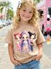 Children's Kpop Popular Cartoon Print T-Shirt Tops Clothing Design Casual Harajuku Style Round Neck Short Sleeve Girl Clothing