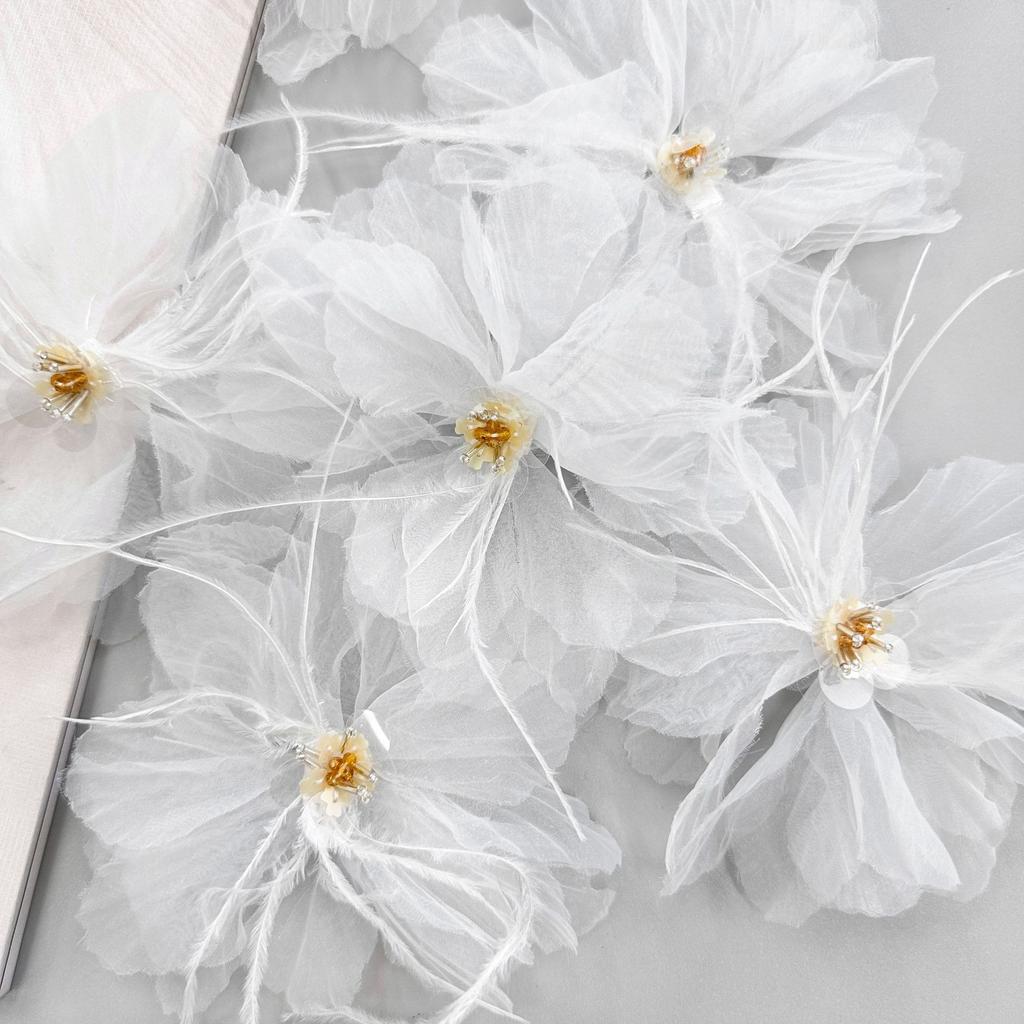 Fairy White Tulle Feather Beads Flower Clothing Hair Accessories Headgear Bag Decoration Flower Accessories Cloth Stickers Accessories