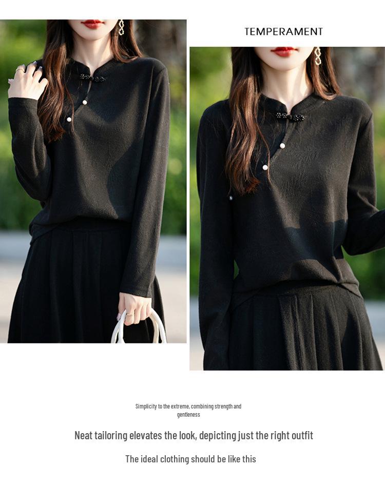 2024 Autumn/Winter High-End Knitted Sweater with Chinese Pearl Frog Closure