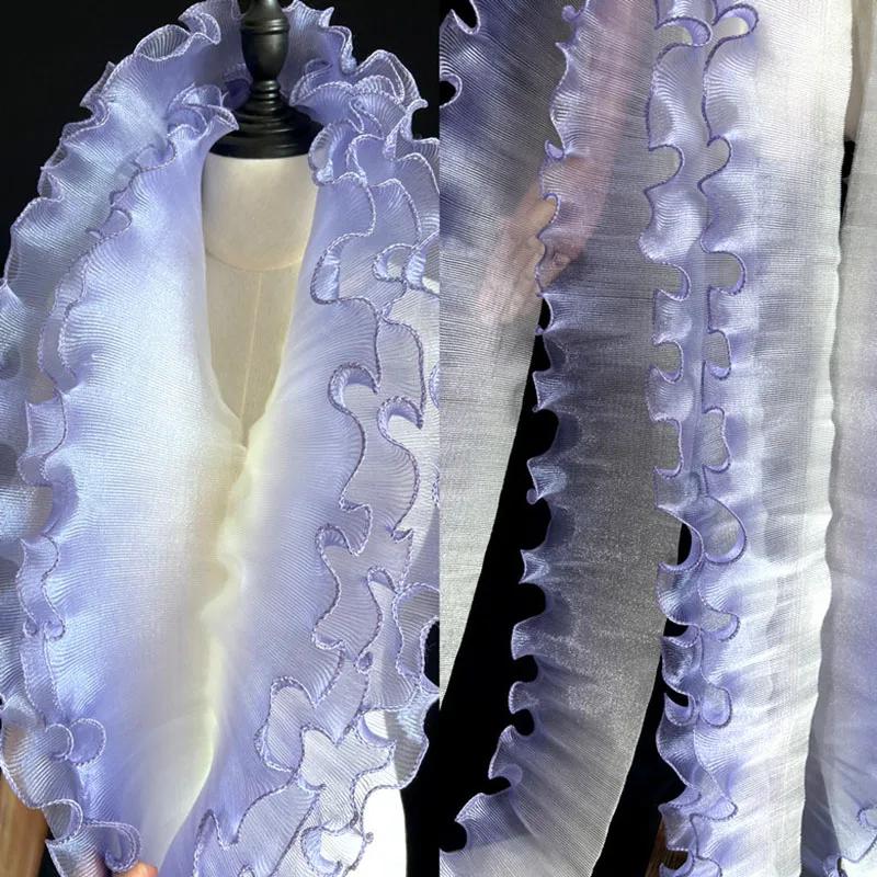 5Yards Gradient Pleated Lace Fabric Ribbon Mermaid Ruffled Organza Border for Sewing Skirts Dress Wedding Clothing Lace Trim New