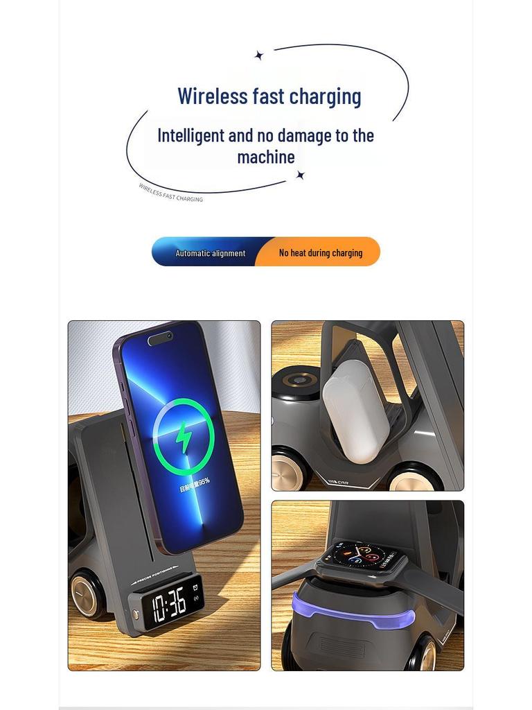 Cross-Border Wireless Car Charger: 3-in-1 Phone Holder and Fast Charger for Phone, Earphones, and Watch