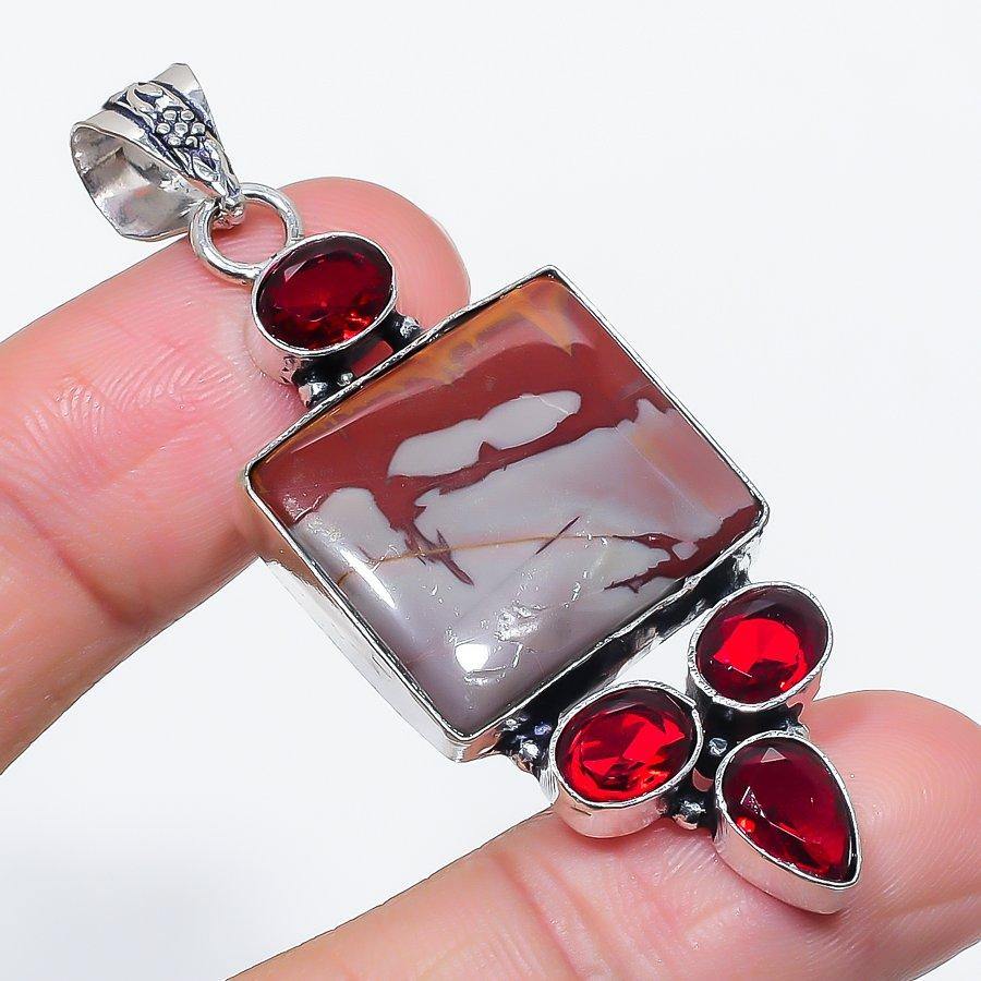 Natural Noreena Jasper, Garnet 925 Sterling Silver Jewelry Pendant 2.52" w4S36
