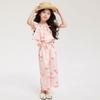 Girls Summer Floral Short Sleeve Wide Leg Pants Set Sweet Princess