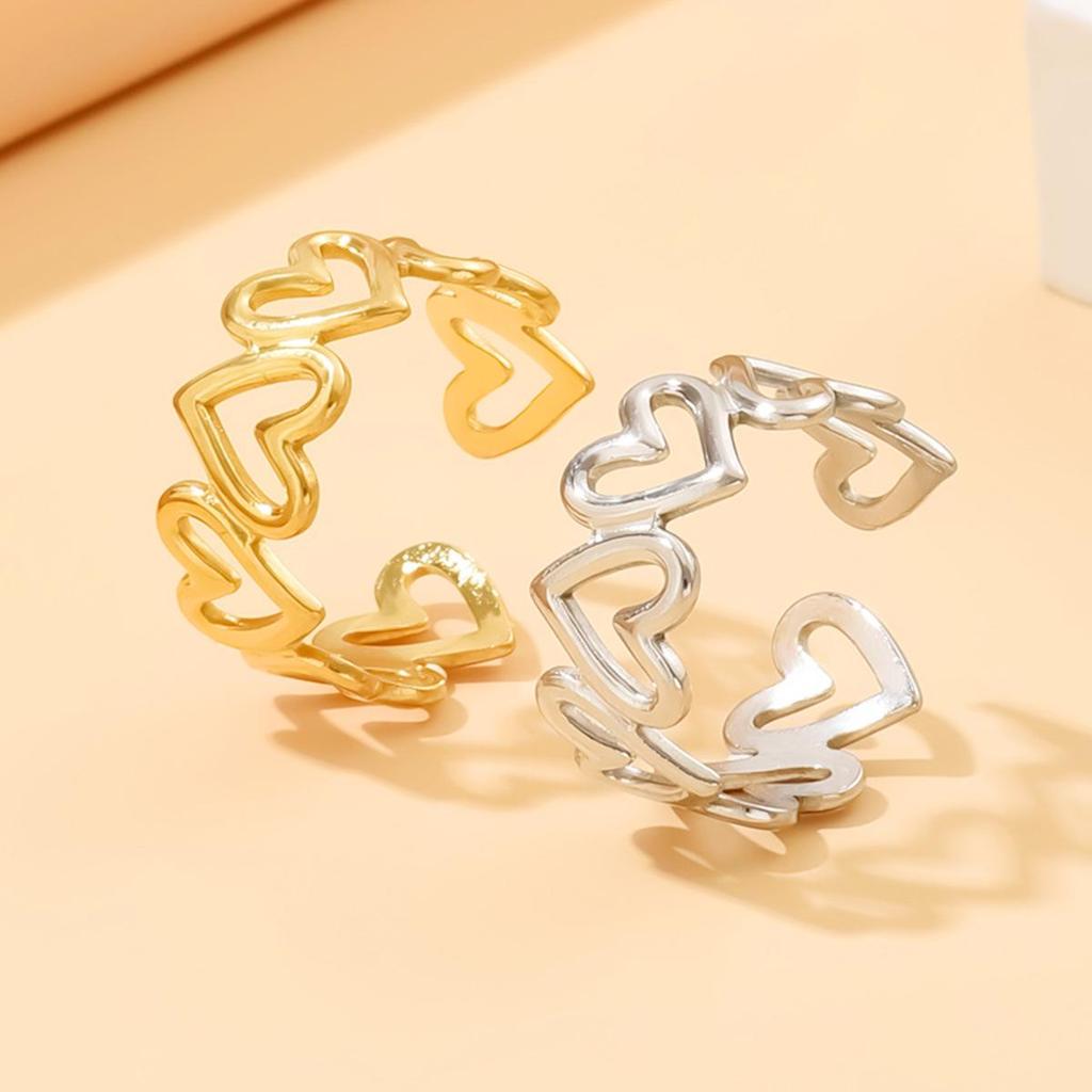 Adjustable Heart-Shaped Titanium Steel Ring - Fashionable Non-Fading Stainless Steel Jewelry for Women