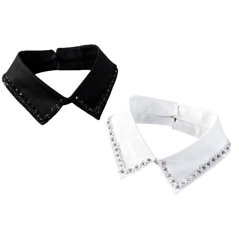 Japanese Style Fake Collar For Shirts Removable Rhinestones Decorated Polyester Fashion Accessory