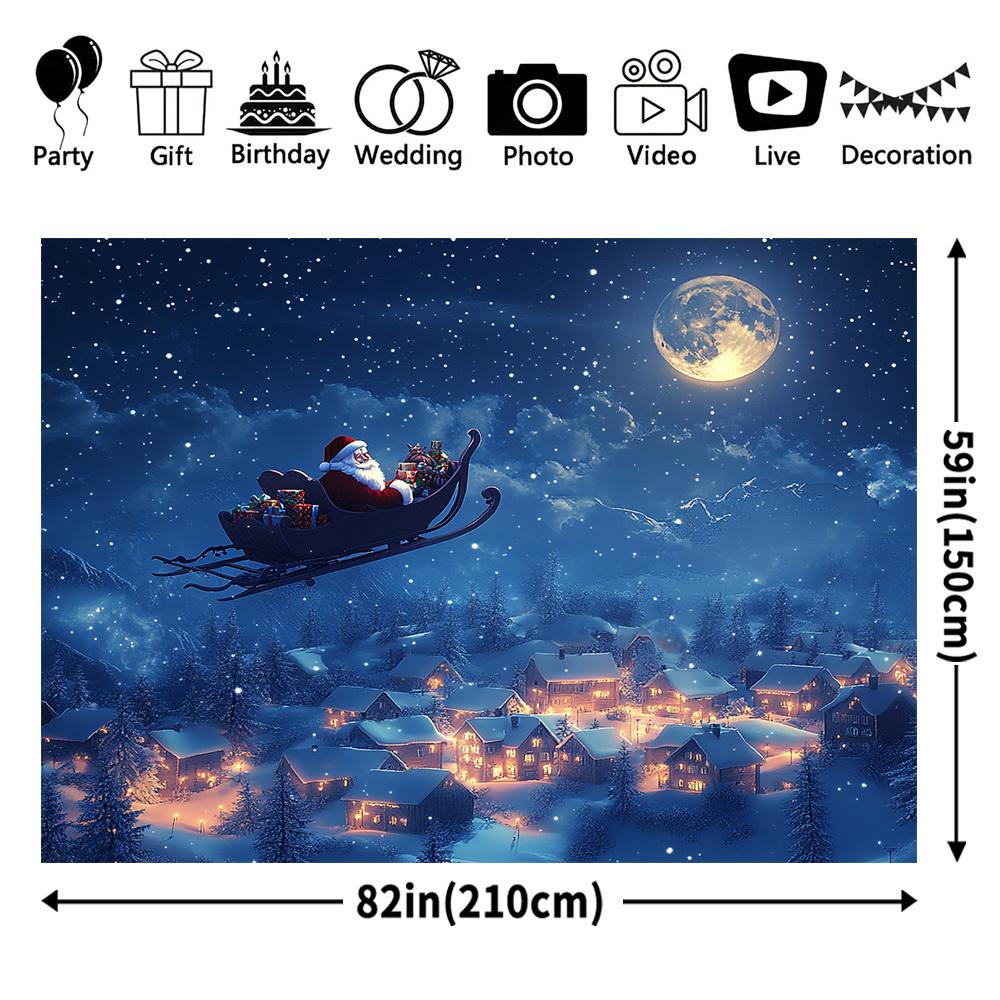 1Pcs Merry Christmas Santa Sleigh Scene Decoration Background Winter Backdrop For Photo Studio Photo Booth Party