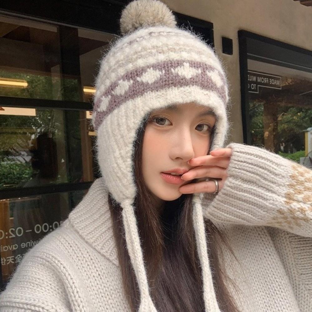 Foldable Winter Knitted Hat Warm Thickened Ball Cap New Warm Ear Protection Hat  for Women Girls