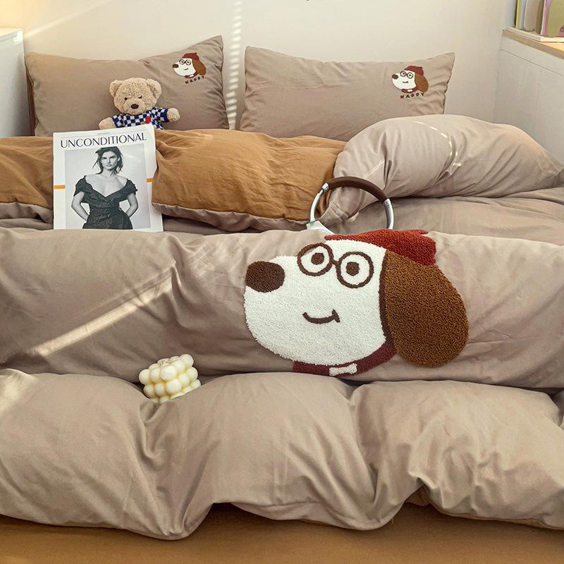 Class A Ins Pure Washed Cotton Bedding Four-Piece Set Quilt Cover Quilt Cover Bed Sheet Person Student Dormitory Three-Piece Set