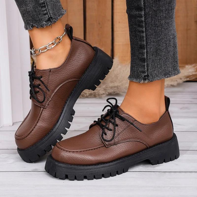 New Plus Size Women'S Thick-Soled Casual Shoes Round Head Spring And Autumn New Small Leather Shoes Fashion Versatile