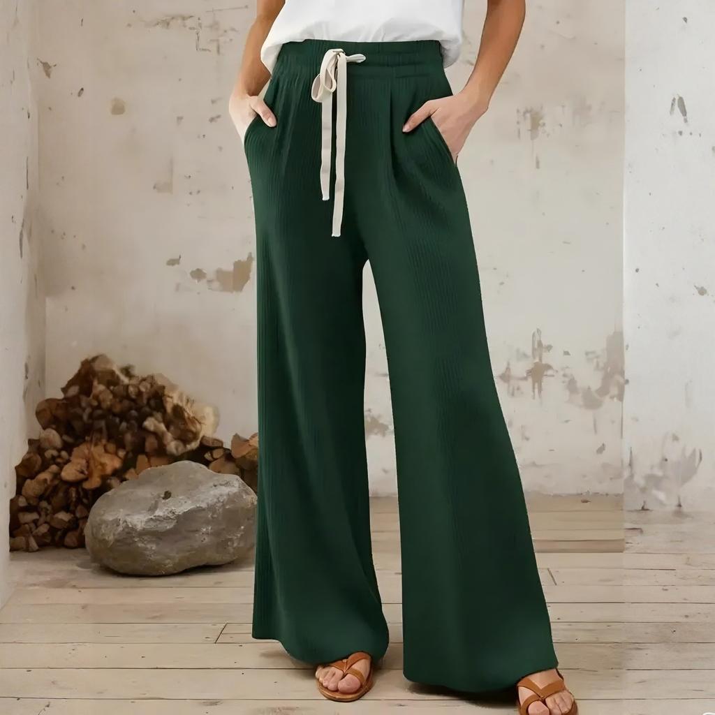 Women's Color Casual Wide,leg Trousers With Drawstring Waist