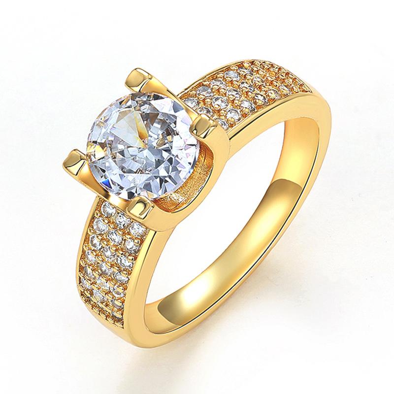 Huitan Trendy Gold Color Wedding Rings for Women Full Bling Iced Out Cubic Zirconia Modern Fashion Design Statement Lady Zircon
