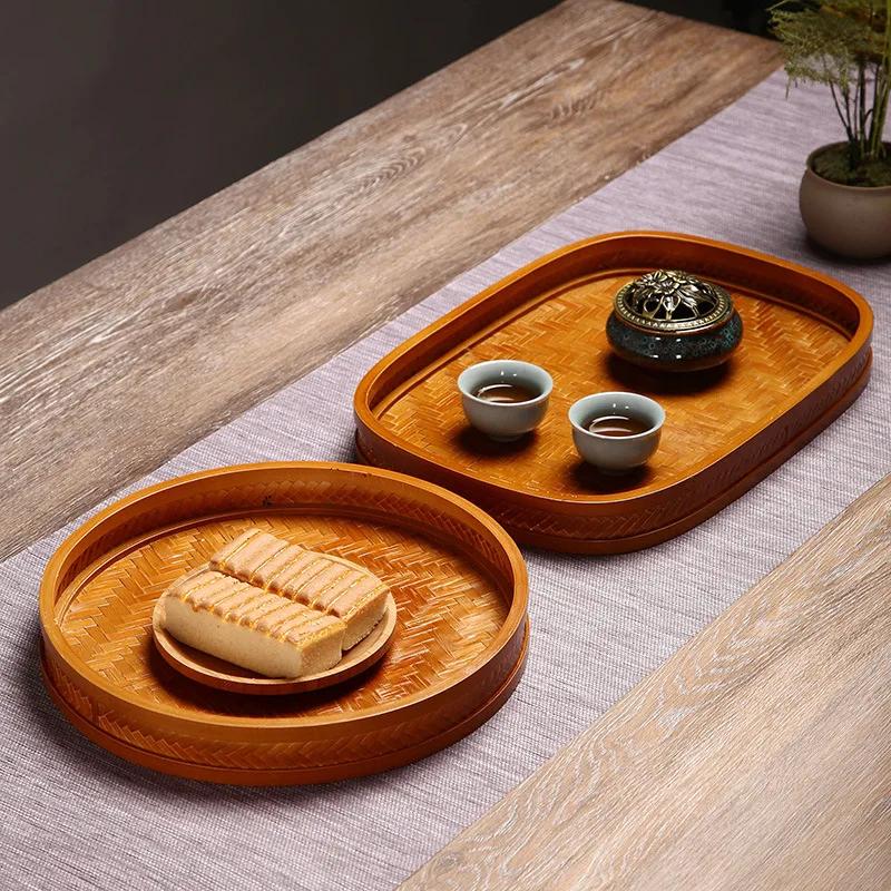 HeMu Bamboo Products Hand Woven Tea Tray, Hotel Tray, Dim sum Tray, Home Stay Towel, Vintage Dry Bubble Table