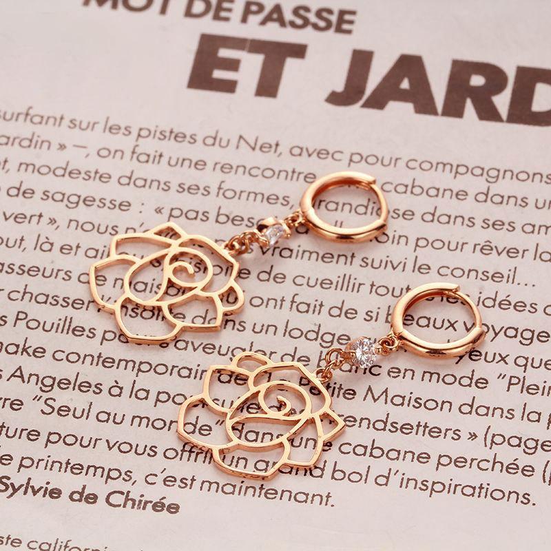 Exquisite Russian 585 Purple Gold Inlaid Hollow Rose Diamond Earrings Color Gold Plated Rose Gold Women S Earrings