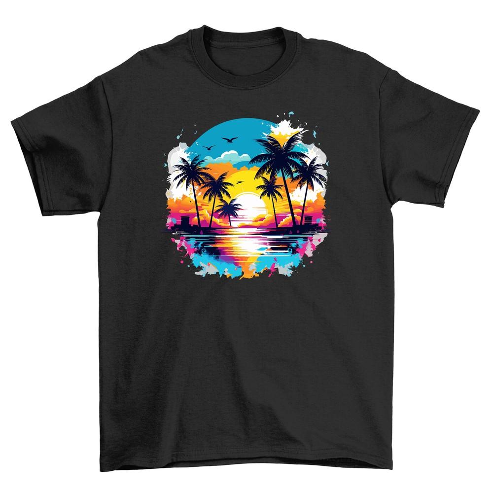 'Summer_57 Sunset Vibes'' T-shirt - Funny Palm Trees and Sunset Design - 100% Cotto