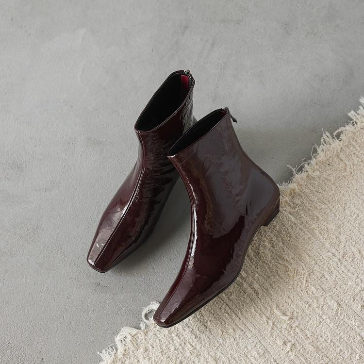 

Маленькие короткие ботинки женственность овчина 2025 осень и зима новые модные ботинки квадратный носок средний каблук ботинки на молнии 39 бордовый