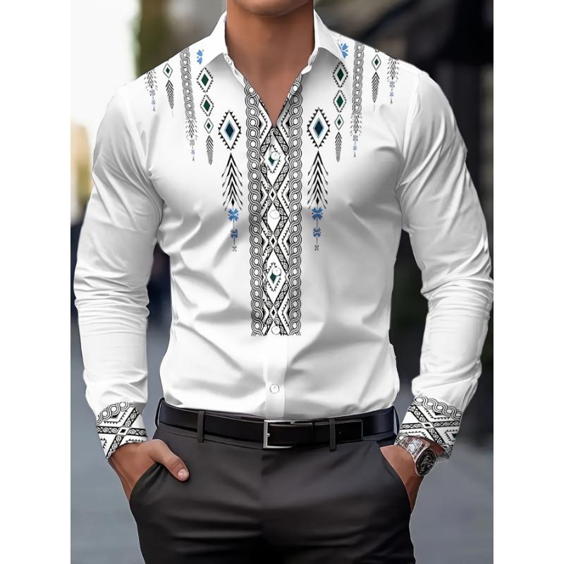 Camicia da Uomo con Stampa Floreale, Casual Traspirante con Collo a Revers e Bottoni, Manica Lunga per la Primavera, Abbigliamento da Uomo, Camicia Formale da Uomo