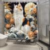 Calico Cat with Floral Waves Waterproof Shower Curtain for Modern Bathroom Decor, Stylish and Durable, Perfect for Home Use