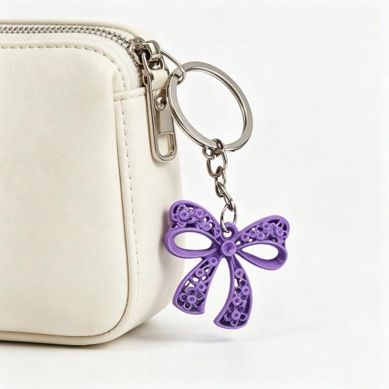2Pcs Keychain Pendant, Hollow Bow Shape Key Ring with Chain, Compact Portable Key Holder for Men Women Accessories