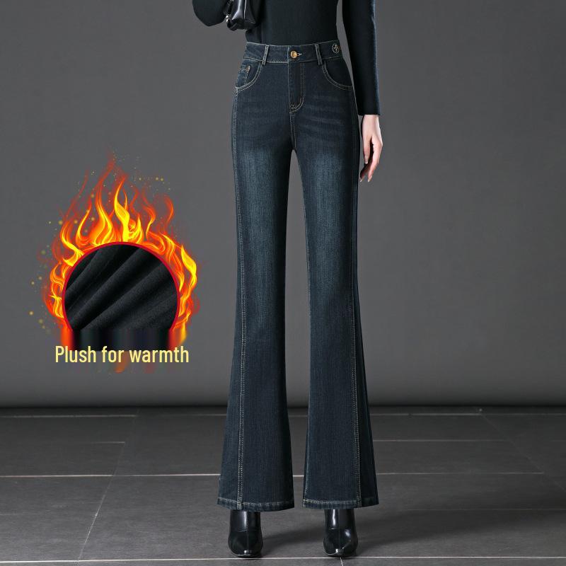 

Женские джинсы микро-клеш с высокой посадкой 2024 - Плюс вельвет, Теплые, Идеальны для мам зимой 27: 80-95 jin