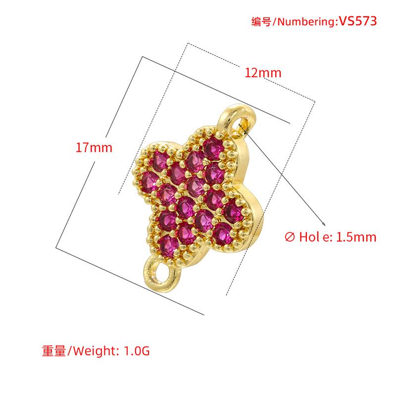 Light Luxury Copper Inlaid With Colored Diamonds Four-Leaf Clover Double Hanging Hole Hand Diy Bracelet Necklace Flower Connection Accessories Vs573