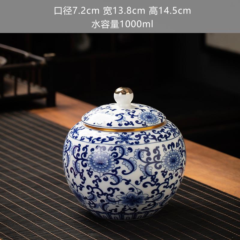 Blue and White Ceramic Sealed Jar Candy Coffee Storage General Jar Household Moisture-proof Tea Jars Tea Packaging Jars Tea Box