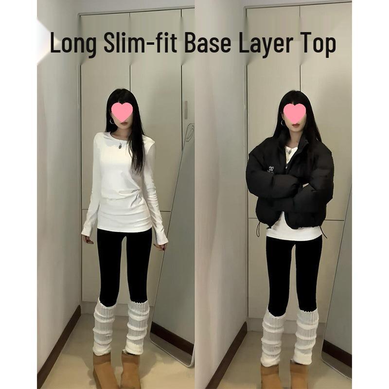 

Women s White Long-Sleeve Mid-Length Slim-Fit Base Shirt, 2025 Fall/Winter Collection Large