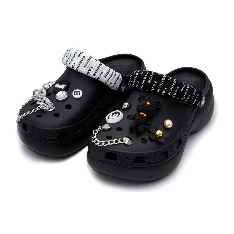 Crocs Classic Platform Clog Winding Figure Cloud Casual Versatile Hole Shoes Women's Black