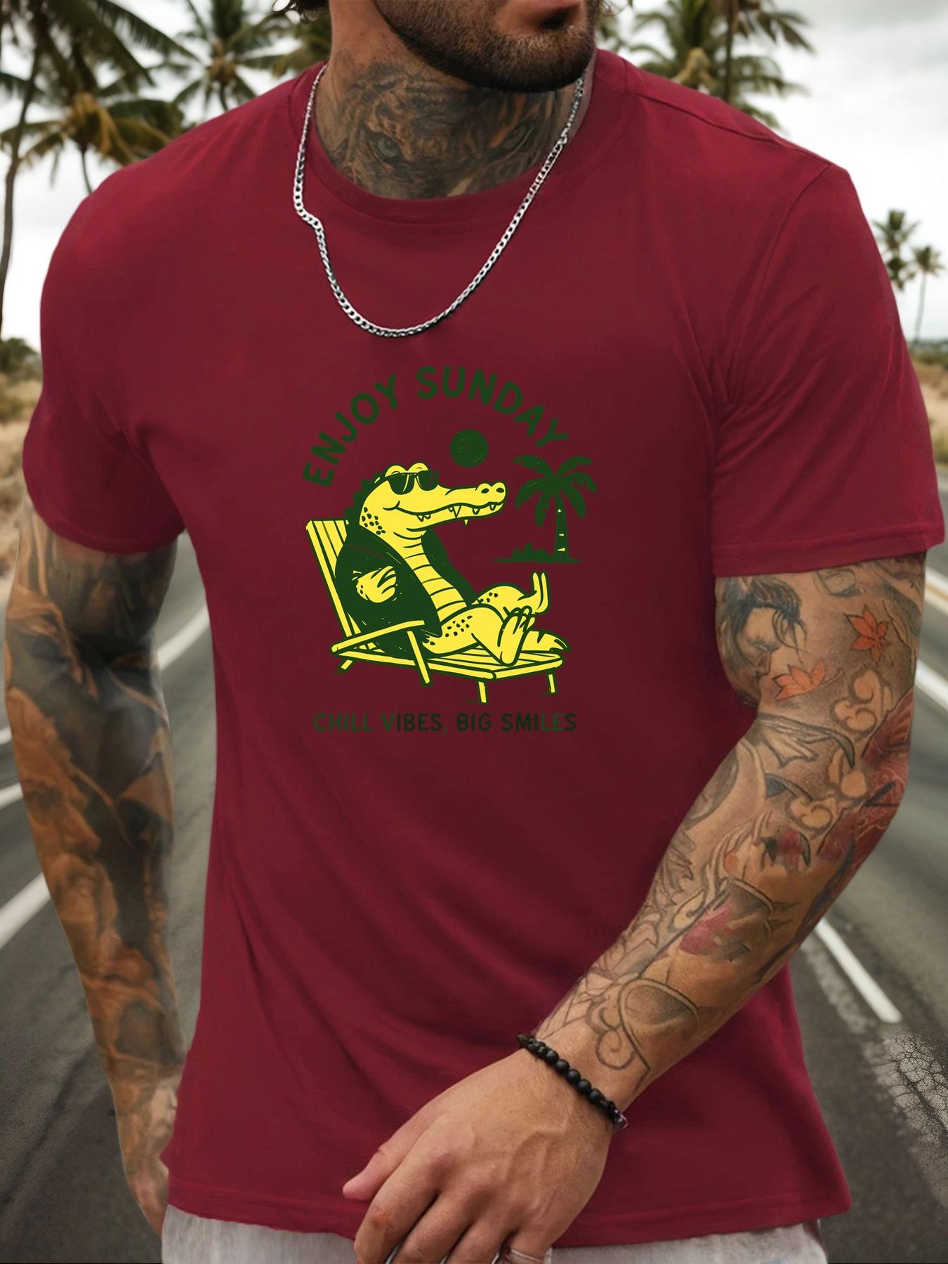 Short Sleeve TShirt Enjoy Sunday Mens 100 Cotton Pattern Printed Shirt Summer Round Neck Breathable Casual Fashion Cool Tee S