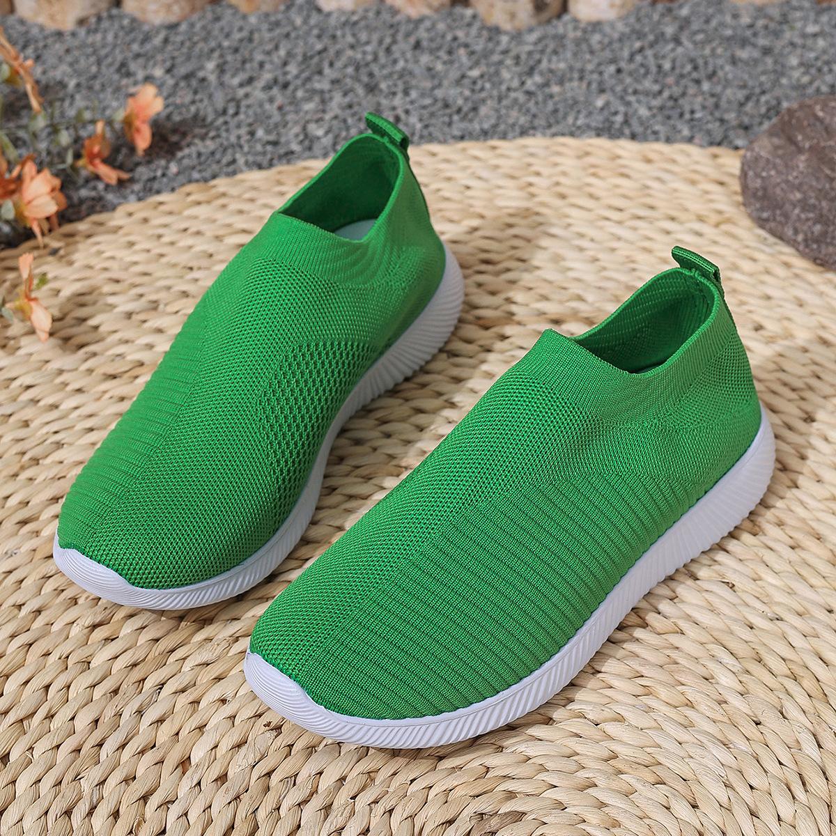

2025 three-season new large-size sports comfortable breathable flat-soled women s single shoes flying woven shoes student casual shoes low-top shoes 43 зелений