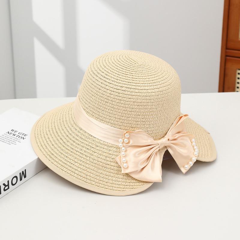 Summer Bow Sun Hat Female, Seaside Beach Vacation Sun Hat Outdoor Big Brim Sun Hat Sweet Straw Hat