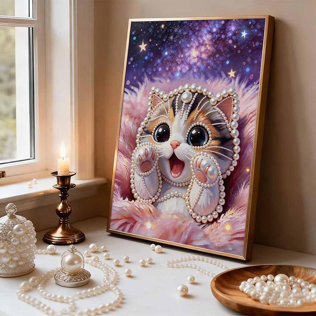 DIY Cute Little Cat Pearl Art Painting for Adults/Beginners Gift Home Decor Pearl Gem Paintings Picture Arts Craft 30x40cm Without Frame