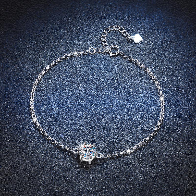 Moissanite 925 Silver Women's Bracelet, Six-Prong INS Style, Light Luxury, Exquisite Craftsmanship.