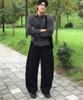Jikeulib Black Curved Cut-Line Wide Cotton Pants