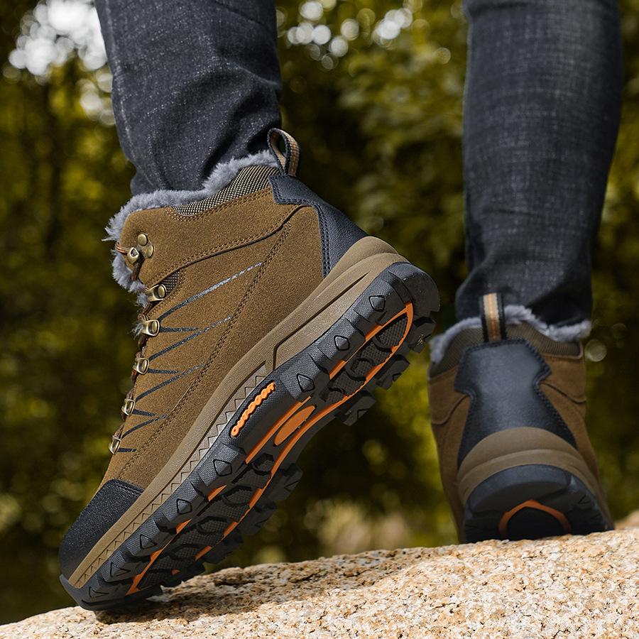 2418 Men's Mountaineering Shoes Boots High Top Anti Velvet Leather Face With Warm Cotton Outdoor Off Road Sports