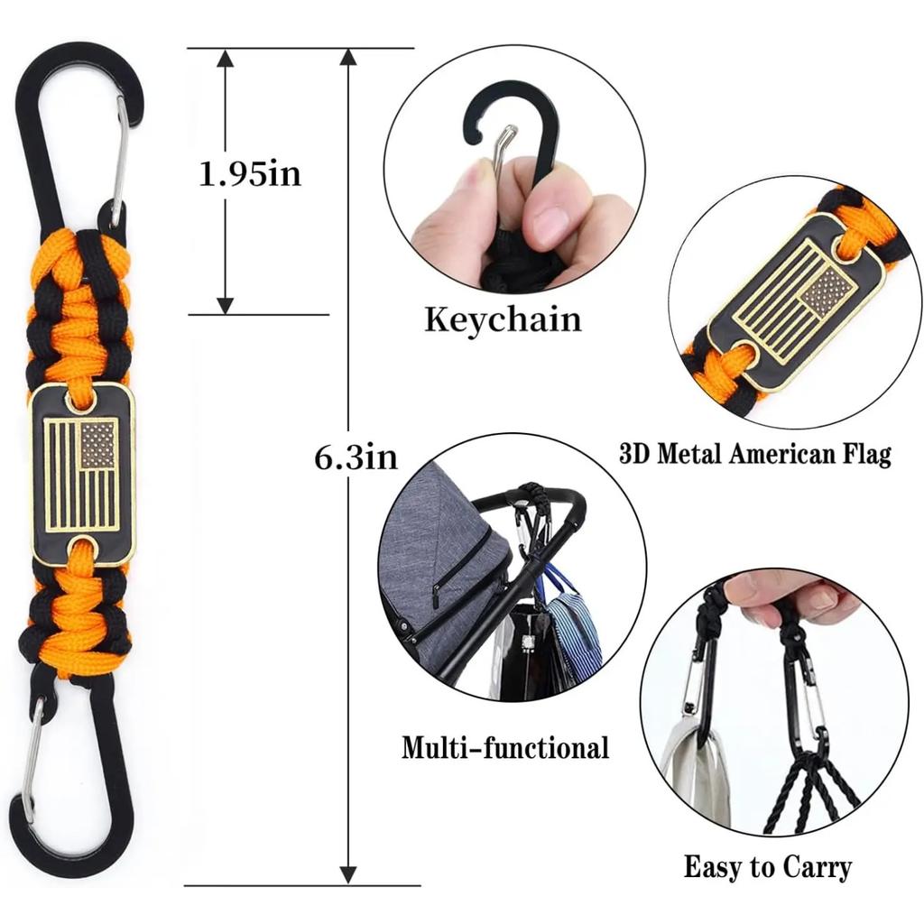 2 Pcs Heavy Duty Paracord Lanyard Necklace 550 Braided Keychain with USA Flag Parachute Rope for Outdoor Camping Hiking Keys